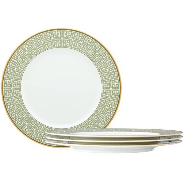 Noritake Infinity Green Gold 11 in. (Green) Bone China Dinner Plates, (Set of 4)