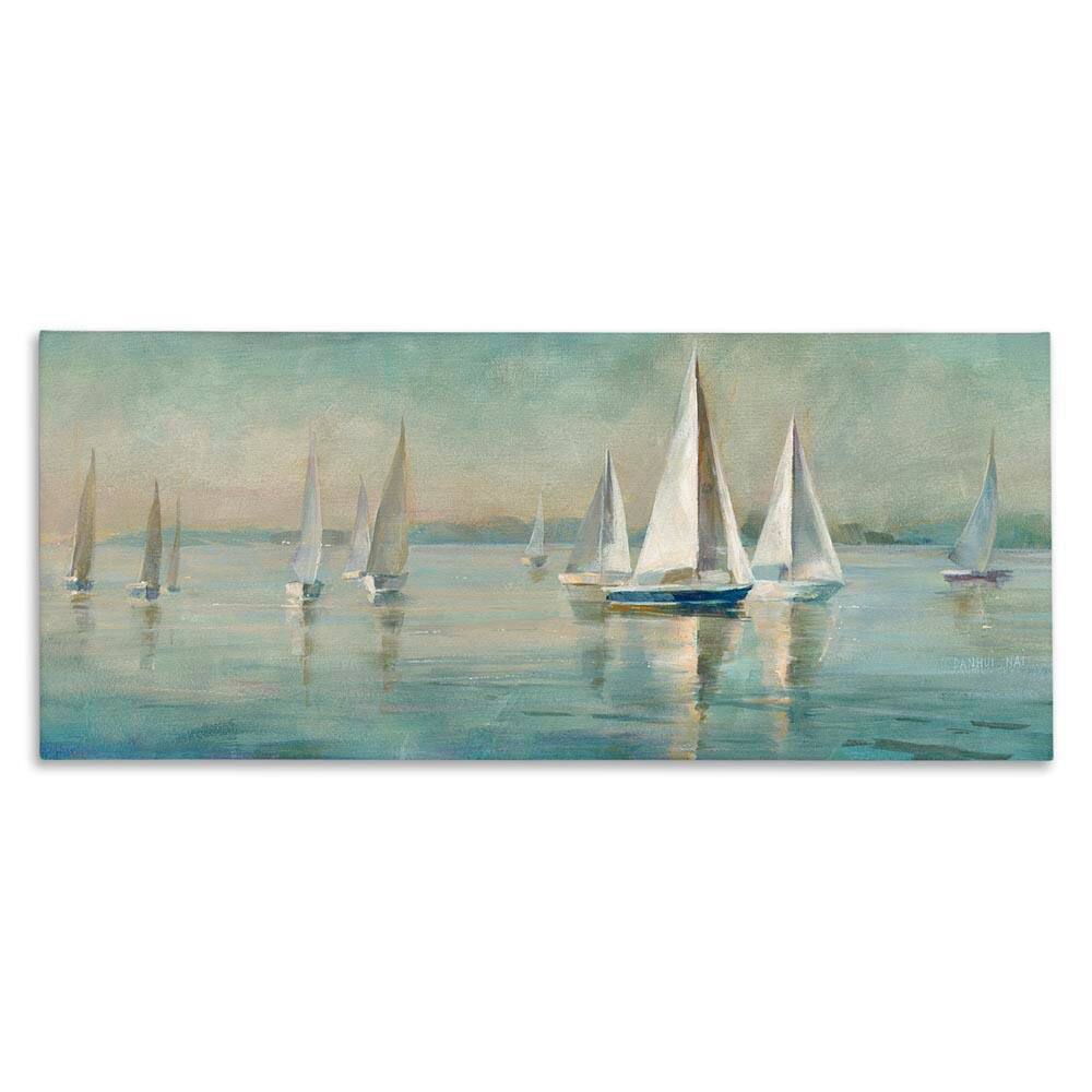 Panoramic Sailing at Sunrise by Danhui Nai Unframed Coastal Graphic Art Print 13 in. x 30 in. price history on PriceWatchPro