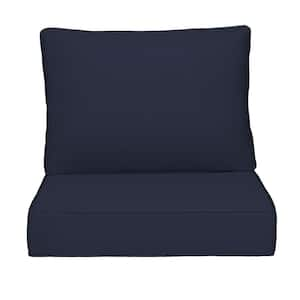 Outdoor Chair Cushions 2-Piece 23x25+20x23In.Deep Seat and Clasped Cushion Set for Patio Furniture in Dark Blue