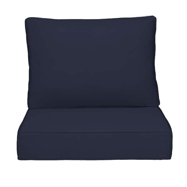 Uixe Outdoor Chair Cushions 2-Piece 23x25+20x23In.Deep Seat and Clasped Cushion Set for Patio Furniture in Dark Blue