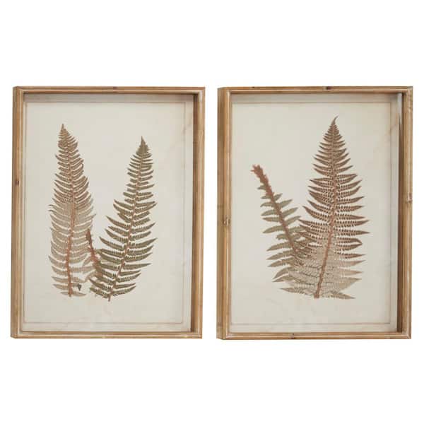 Litton Lane 2- Panel Leaf Fern Framed Wall Art with White Backing 26 in. x 19 in.