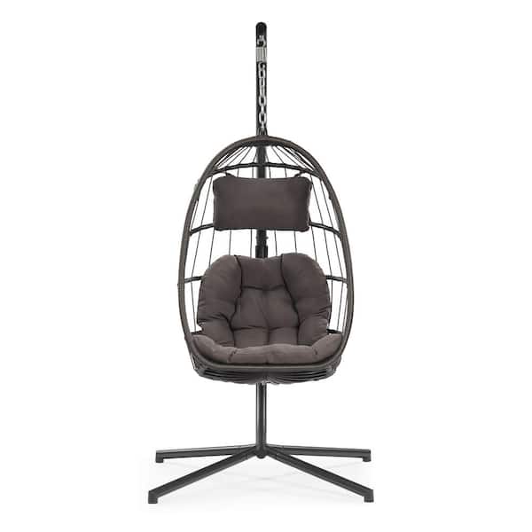 Black Metal Patio Swing Egg Chair with Dark Gray Cushion