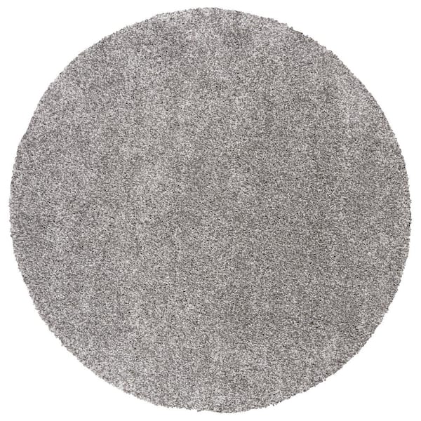 SAFAVIEH Royal Shag Grey 7 ft. x 7 ft. Round Solid Area Rug RYG117F-7R ...