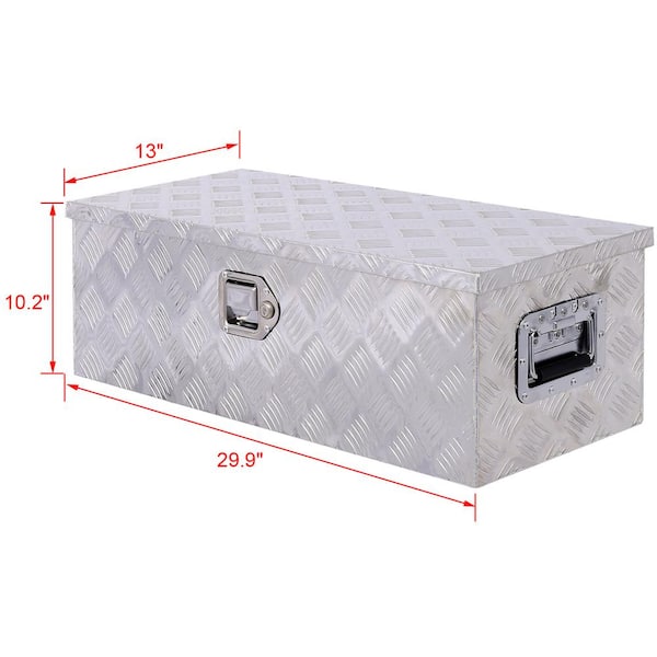 30 in. Trailer Tongue Box, RV Trailer Truck Tool Truck Tool Box, with Lock Keys Side Handle, Silver, 30 x 10 x 13 in.