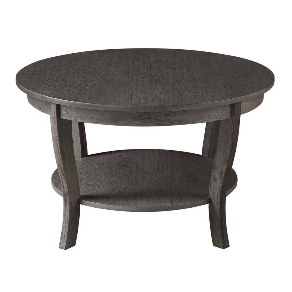 Dark Gray Round Wood Coffee Table with Shelf