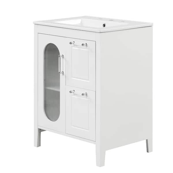 Unbranded 24 in. W x 18.3 in. D x 33.2 in. H Freestanding Bath Vanity in White with White Ceramic Top