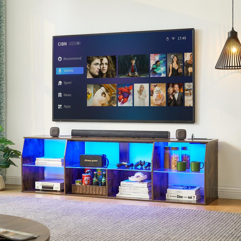 70 in. TV Stand, Entertainment Center with LED Strip and Power Outlets for 45~70 in. TVs, 3 Tiers TV Console, Brown price history on PriceWatchPro
