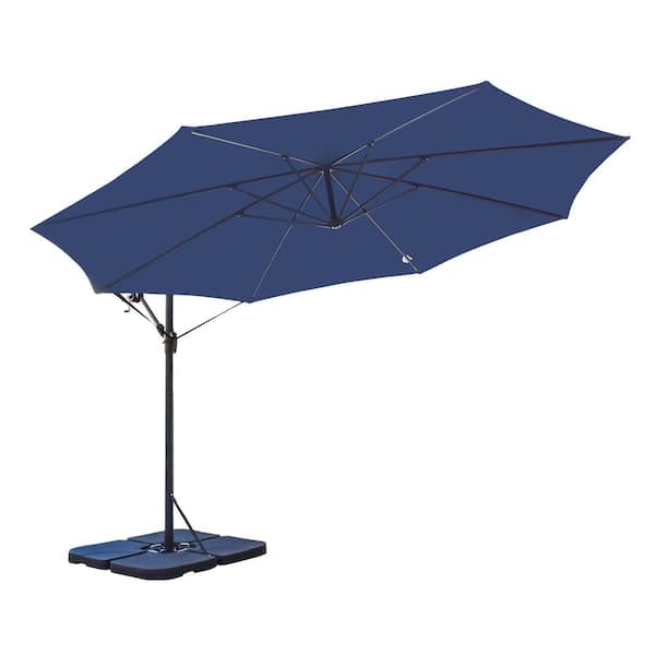 SUNRINX 12 ft. Steel Cantilever Offset Patio Umbrella in Blue with Crank Lift and Base