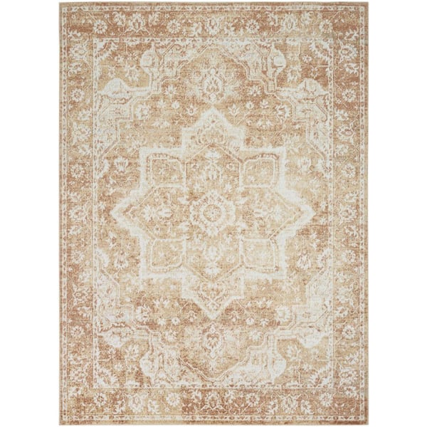 Nourison Astra Machine Washable Rust 7 ft. x 9 ft. Distressed Traditional Area Rug
