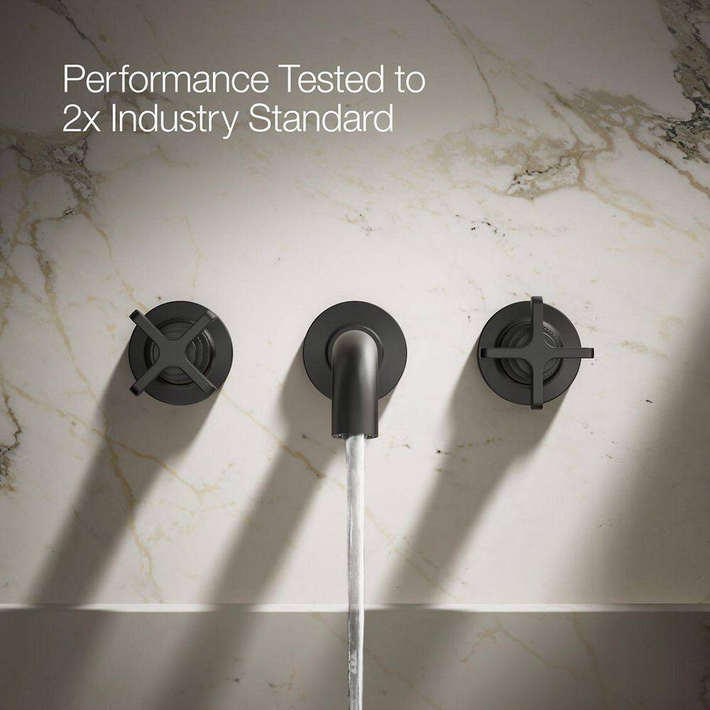 Matte Black Wall-Mount Bathroom Sink Faucet with Knurled Levers