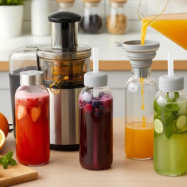 16 oz. Glass Water Bottle with Lids and Straw, Leak Proof Clear Smoothie Drinking Jar, Beverages Container (Pack of 8)