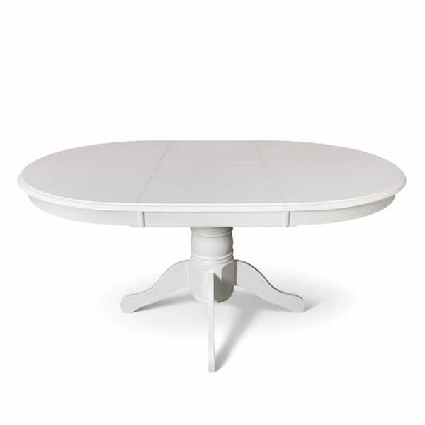 Modern 60 Inch Oval Extendable Dining Table, White Finish Solid Rubberwood