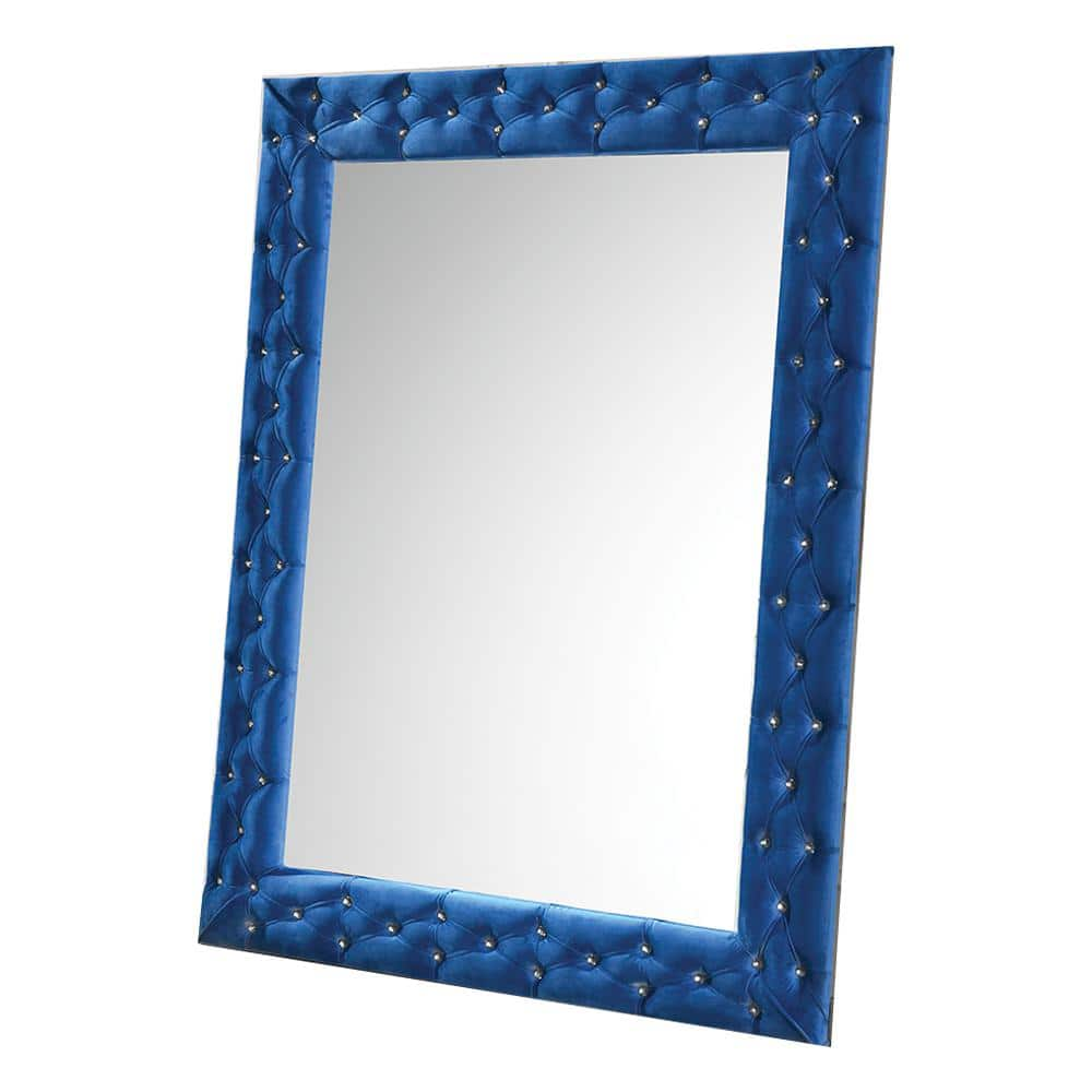  Dante 56 in. W x 74 in. H Glam Wood Rectangle Framed Blue Leaning Mirror