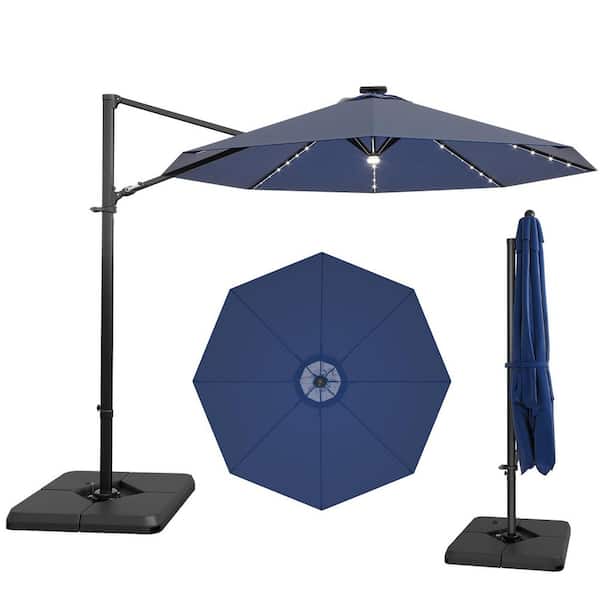 10 ft. Market Cantilever Outdoor Patio Umbrella with 360° Rotation and a Base in Deep Blue