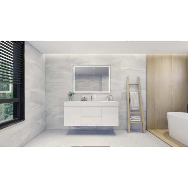Unbranded Fortune 60 in. W Bath Vanity in High Gloss White with Reinforced Acrylic Vanity Top in White with White Basin