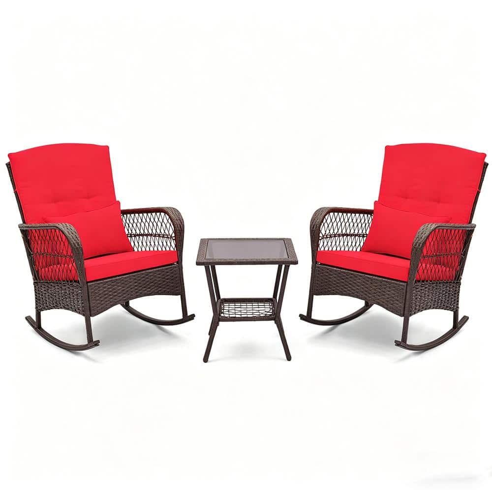3 Piece Patio Bistro Set Wicker with Cushions and Glass Table price history on PriceWatchPro