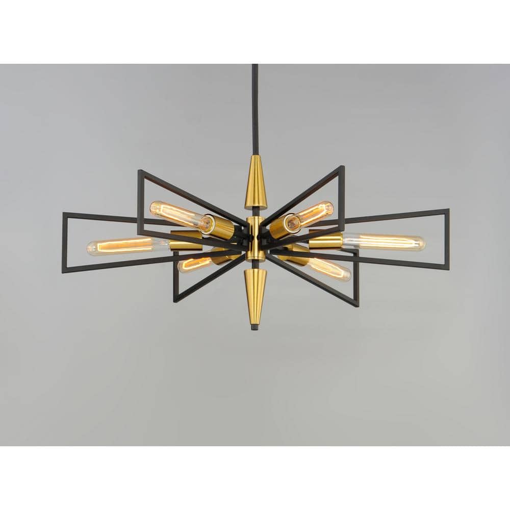 Elegant 6-Light Chandelier in Black and Satin Brass Finish