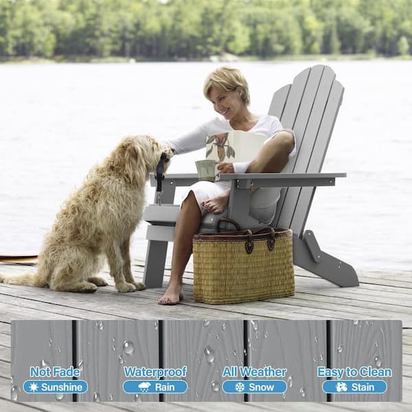 Mximu Grey Plastic Outdoor Patio Folding Adirondack Chair FCH1301