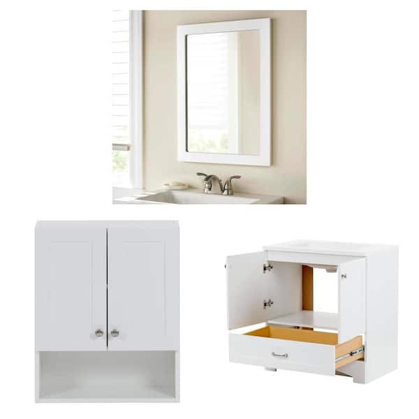 Lancaster 31 in. W Vanity in White and 20 in. White Mirror and 21 in. White Storage Cabinet Combo