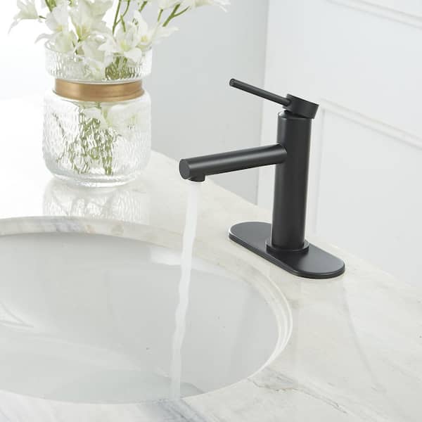 Single Handle Single Hole Bathroom Faucet with Supply Lines in Black