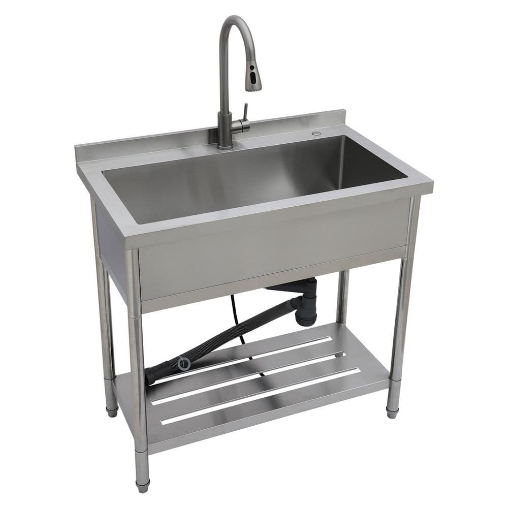 Logmey 36 in. Freestanding Stainless Steel Single Bowl