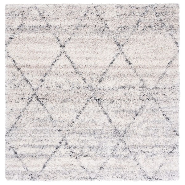 Fontana Shag 12 ft. x 12 ft. Square Gray/Ivory Diamond Distressed Area Rug
