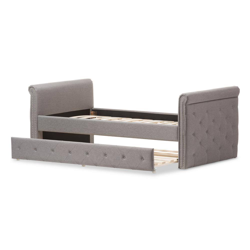 Gray Twin Upholstered Daybed with Tufted Nailhead Trim and Trundle