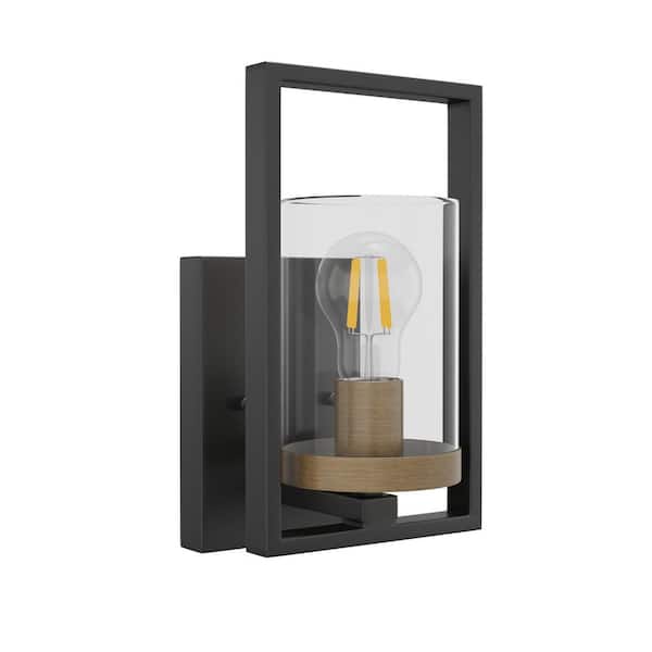 aiwen 1-Light Vintage Black Wall Sconce with Glass Shade Industrial Antiqued Wall Light Fixture