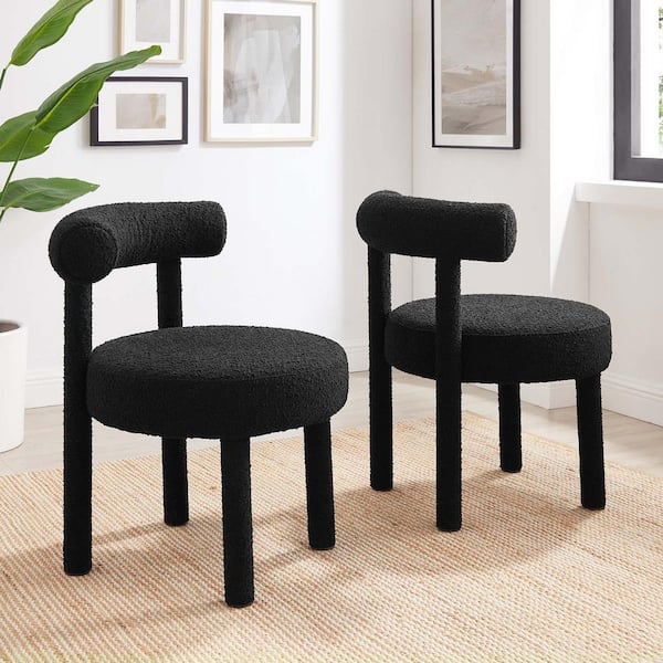 MODWAY Toulouse Boucle Fabric Dining Chair - Set of 2 in Black