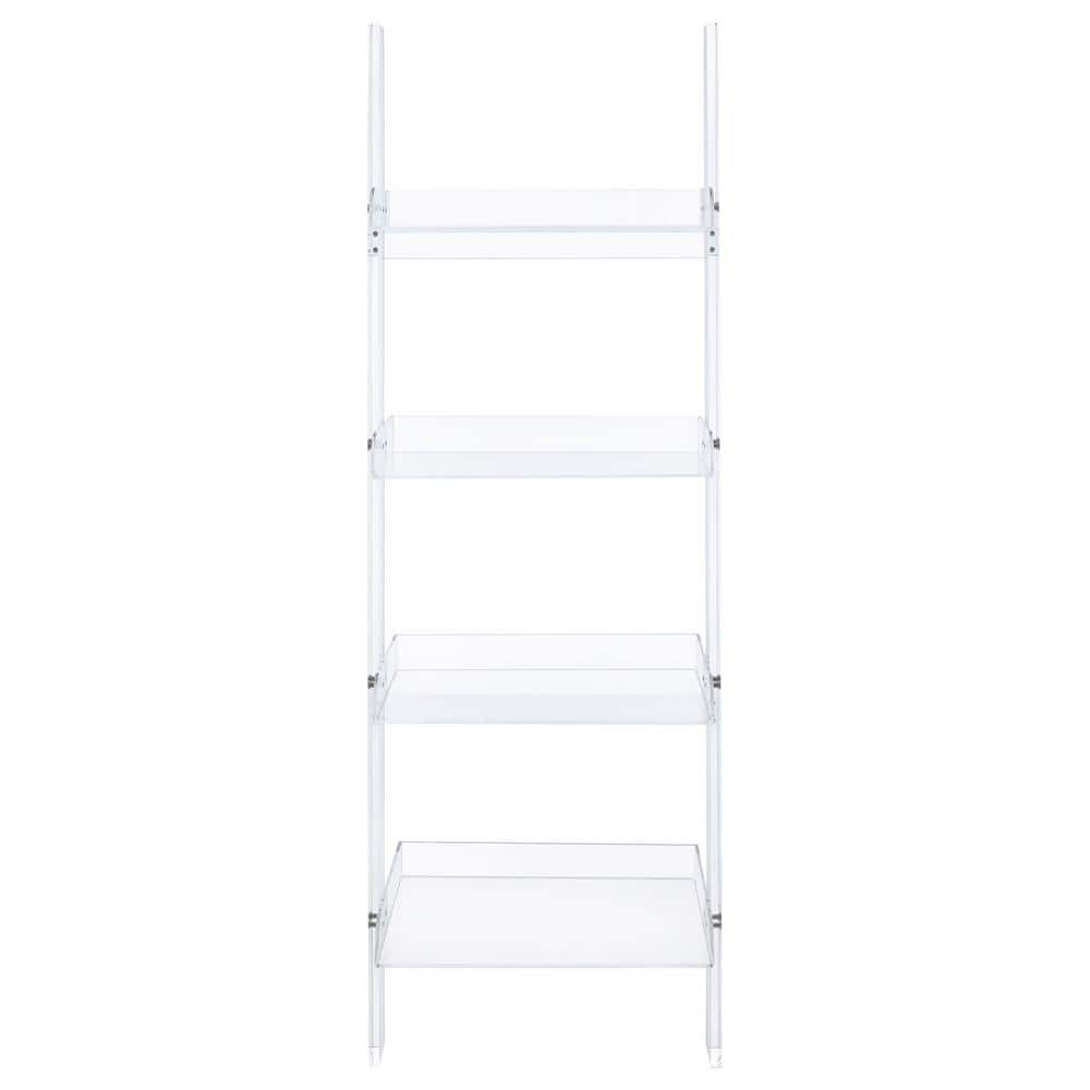 Modern White Acrylic 72'' Ladder Bookcase with 4 Shelves