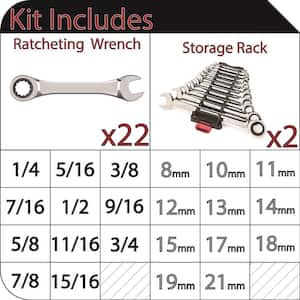 SAE/MM Ratcheting Combination Wrench Set (22-Piece)