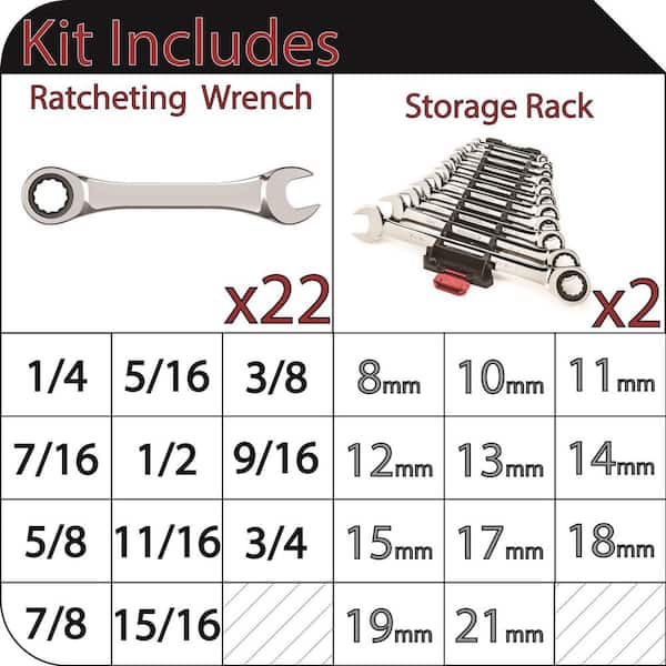 SAE/MM Ratcheting Combination Wrench Set (22-Piece)