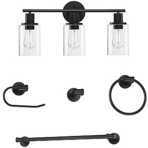 23.6 in. 3-Light Bronze Modern Bathroom Vanity Light with Brown Clear Glass Shades All-In-One Bathroom Set