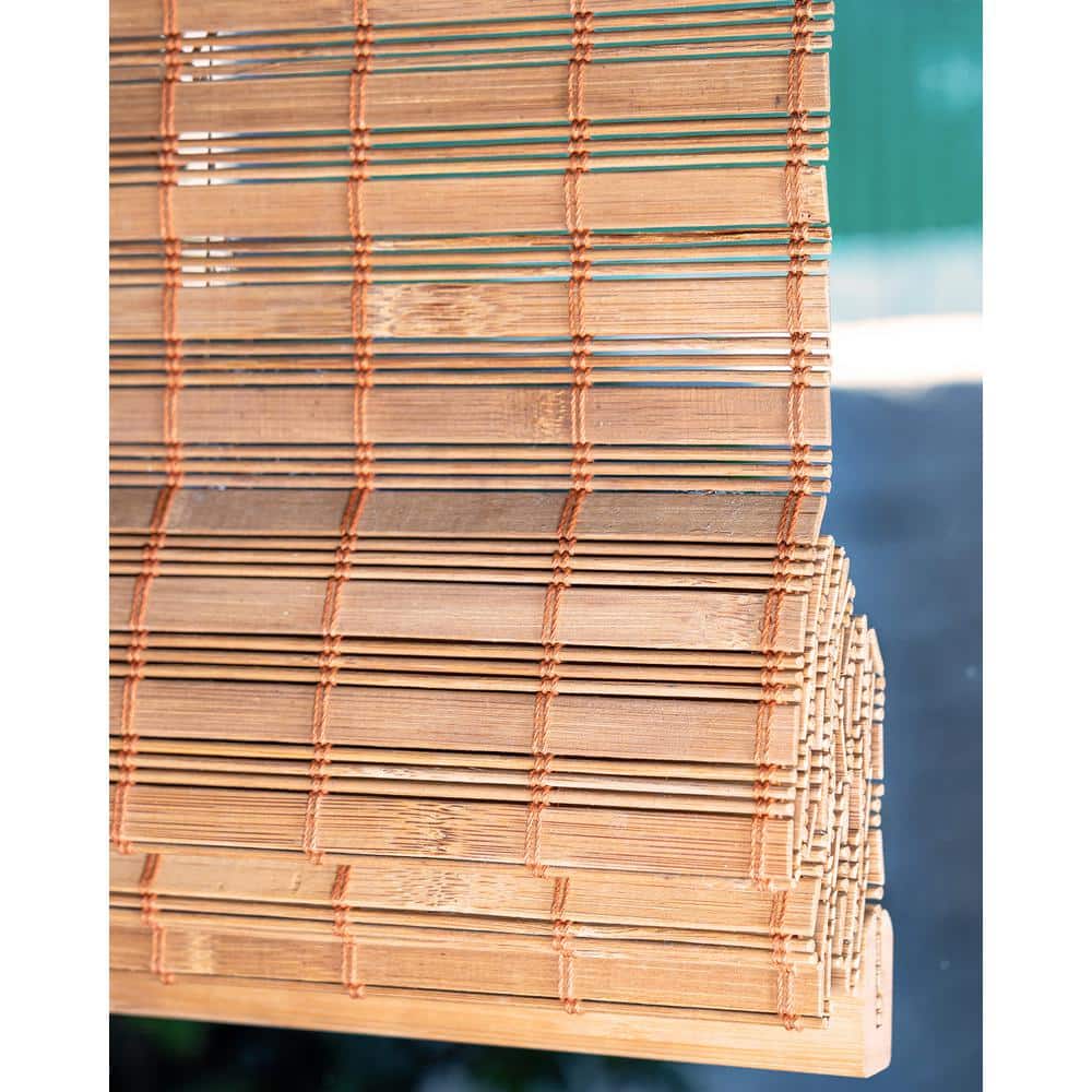Premium True-to-Size Brown Squirrel Cordless Light Filtering Natural Woven Bamboo Roman Shade – 31 in. W X 48 in. H