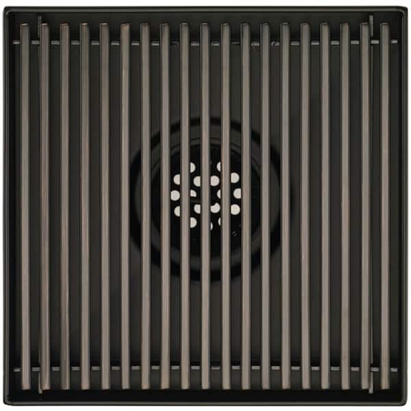 Elegante Drain Collection 4 in. Square Stainless Steel Shower Drain with Bar Pattern in Venetian Bronze
