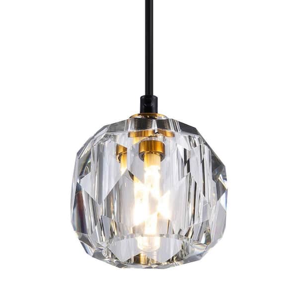 1 Light Modern Gold Hanging Lights, Clear Crystal Pendant Lighting for Kitchen Island Living Room