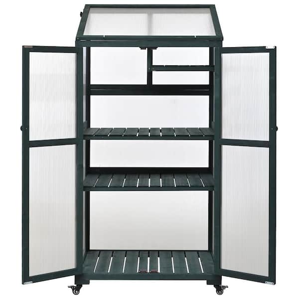 Unbranded 31.5 in. W x 22.4 in. D x 62 in. H Green Wood Greenhouse Balcony Portable Cold Frame with Wheels and Adjustable Shelves