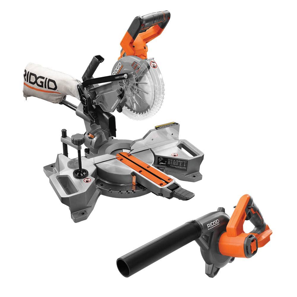 RIDGID 18V Cordless 2-Tool Combo Kit with Brushless 7-1/4 in. Dual Bevel Sliding Miter Saw and Compact Blower (Tools Only) -  R48607R86043