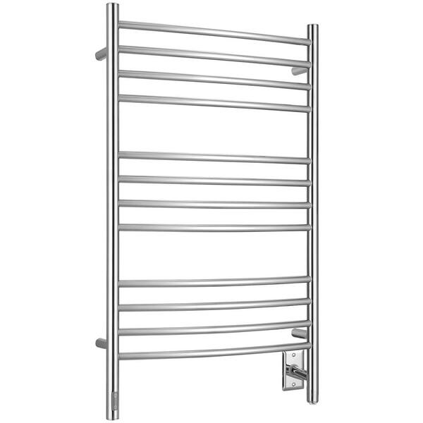 Ancona Lustra OBT 12-Bar Hardwired and Plug-in Electric Towel Warmer with Integrated Timer in Polished Stainless Steel