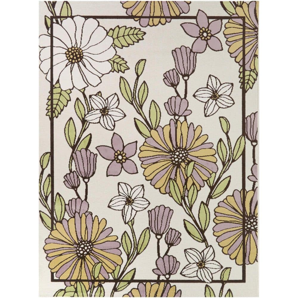 Arden Orange/Green 5 ft. 3 in. x 7 ft. Floral Border Area Rug price history on PriceWatchPro