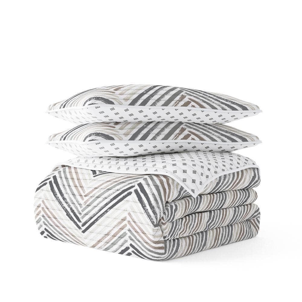 Light Gray and Taupe Reversible Microfiber Twin Quilt Set