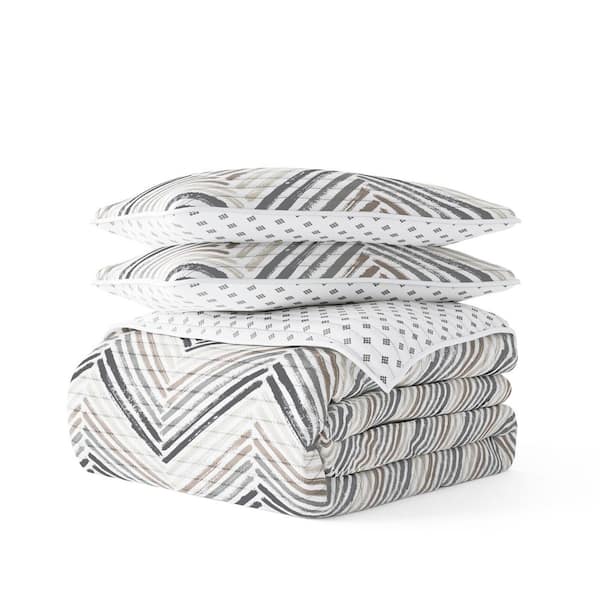 Becky Cameron All Season 3-Pcs Diamond Chevron Reversible Microfiber Quilt Set with Shams