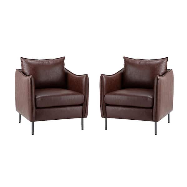 JAYDEN CREATION Hajo 30 in. Brown Faux Leather Arm Chair with Metal Legs (Set of 2)