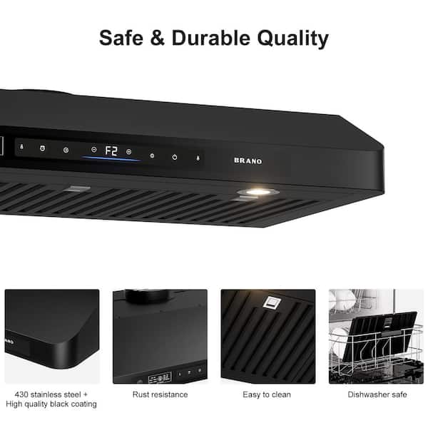 36 in. 900CFM Ducted Under Cabinet Range Hood in Black Stainless Steel with Filter and LED Lights