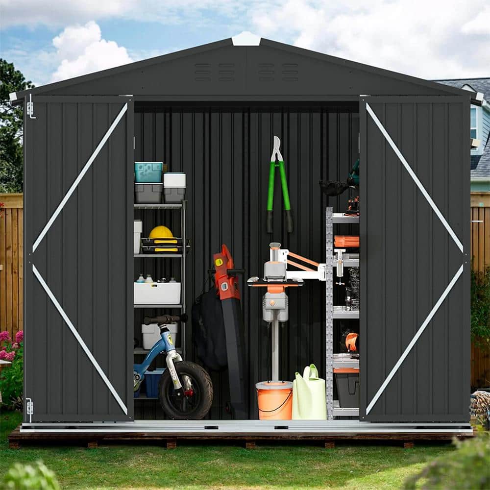 8 ft. W x 6 ft. D Large Outdoor Metal Storage Shed, Galvanized Steel Garden