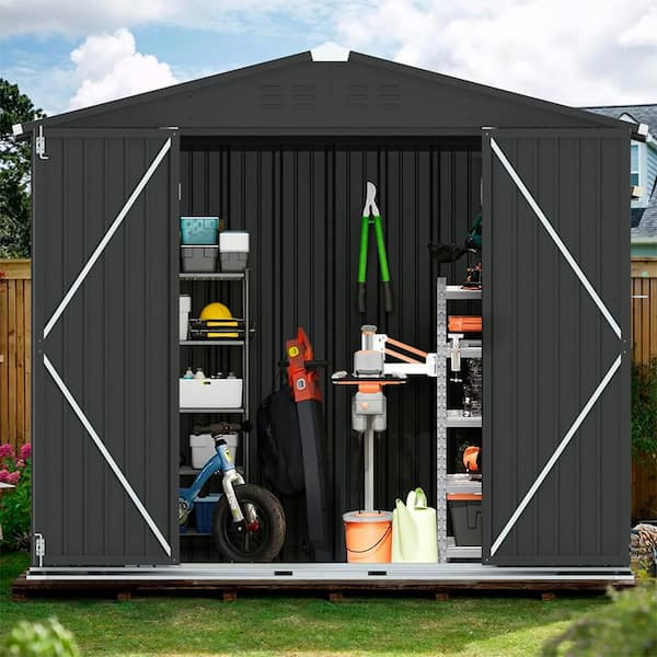 8 ft. W x 6 ft. D Large Outdoor Metal Storage Shed, Galvanized Steel Garden Shed with Lockable Double Doors (48 sq. ft.)