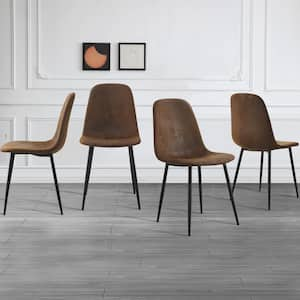 Brown Modern Upholstered Dining Chairs with Soft Linen Fabric Cover Cushion Seat and Black Metal Legs(Set of 4)