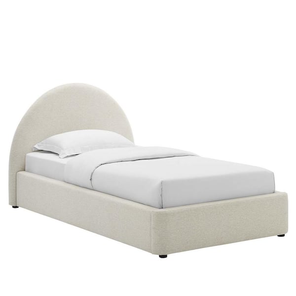 Resort White Arched Round Wood Frame Twin Platform Bed With Upholstered Fabric