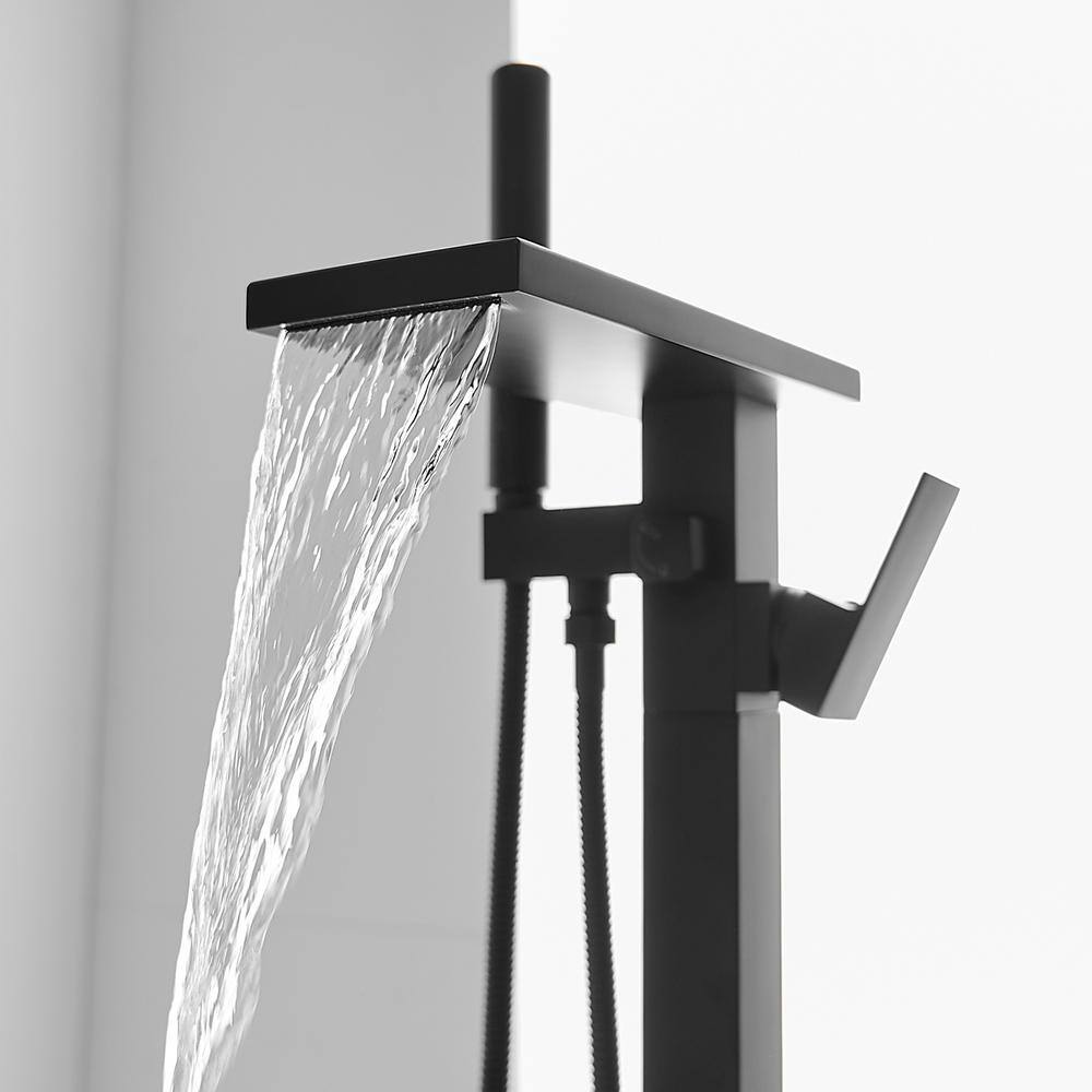 Matte Black Solid Brass Freestanding Tub Faucet with Hand Shower