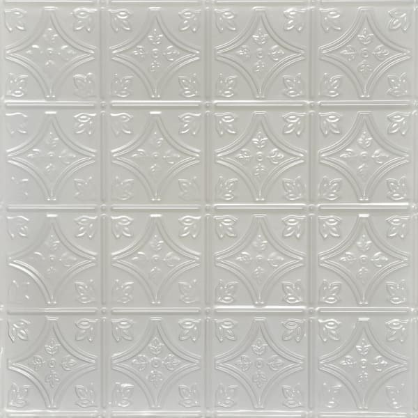 FROM PLAIN TO BEAUTIFUL IN HOURS Tiny Tiptoe Eggshell White 2 ft. x 2 ft. Decorative Lay-in Tin Ceiling Tile (48 sq. ft./Case)